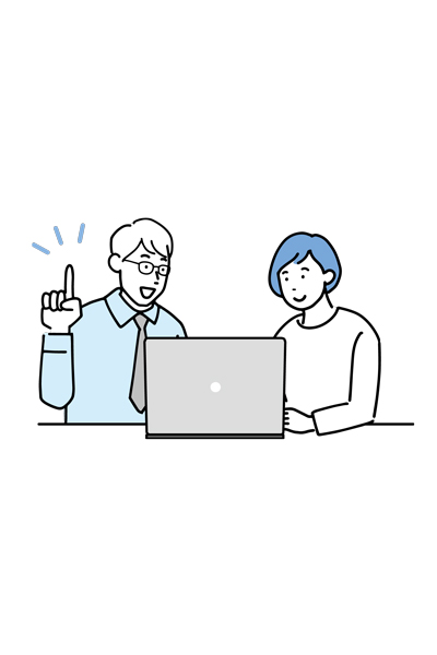 サポート対応する男性とレクチャーを受ける女性