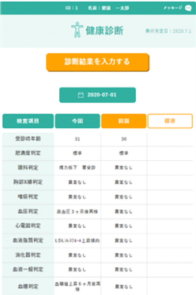 健康診断結果管理の画面