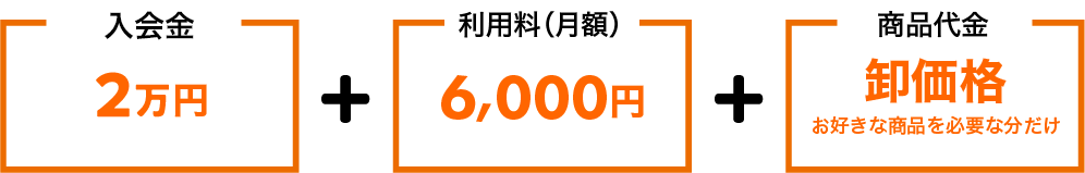 初期費用2万円/月額 6,000円~+商品代金(卸価格)お好きな商品を必要な分だけ